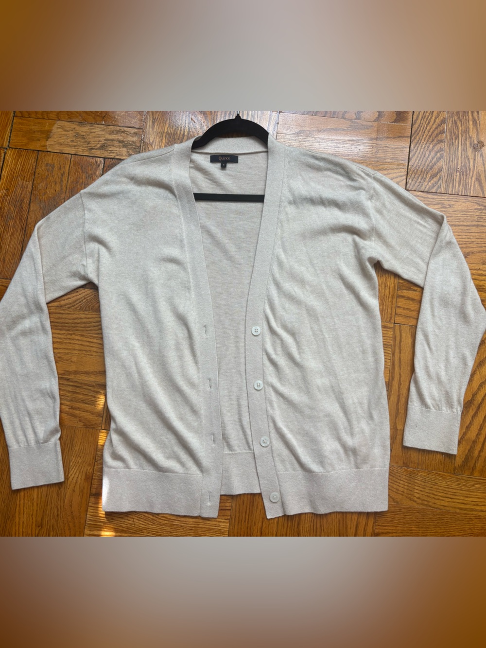 Quince Oatmeal Beige V-Neck Cardigan Sweater - Size Small (S)